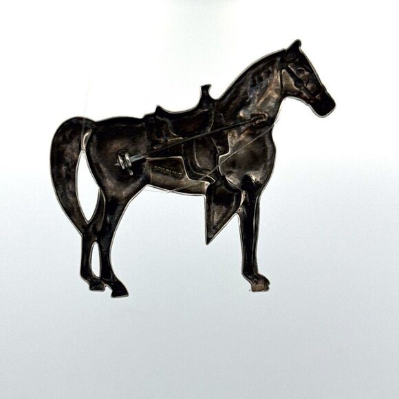 Estate Sterling Silver 925 Horse Brooch Pin Detailed Saddle Western Cowboy - Picture 3 of 8
